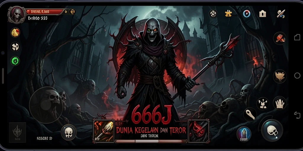 Tangkapan layar gameplay <strong>666J</strong> memperlihatkan suasana kegelapan yang menghantui.