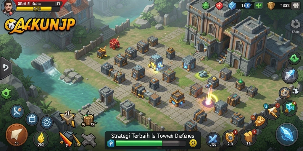 Screenshot gameplay AKUNJP yang menunjukkan seru dan strategi Tower Defense.