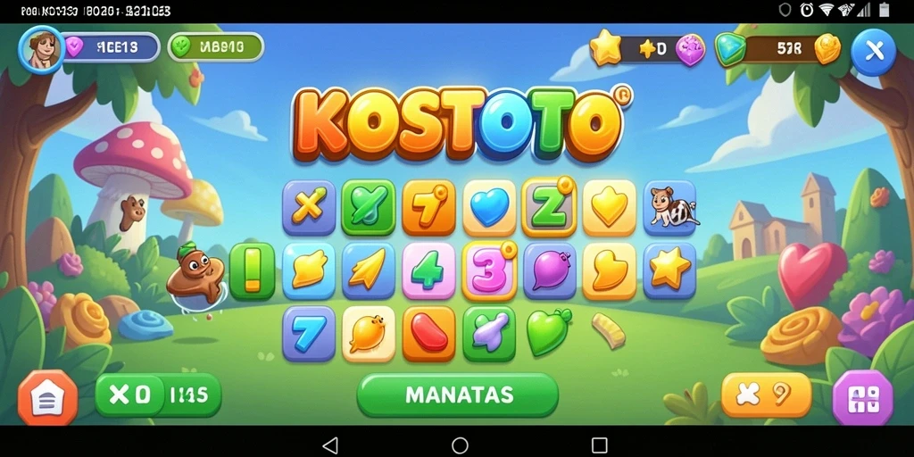 Tangkapan layar KOSTOTO menampilkan gameplay Match-3 yang seru dan penuh warna.