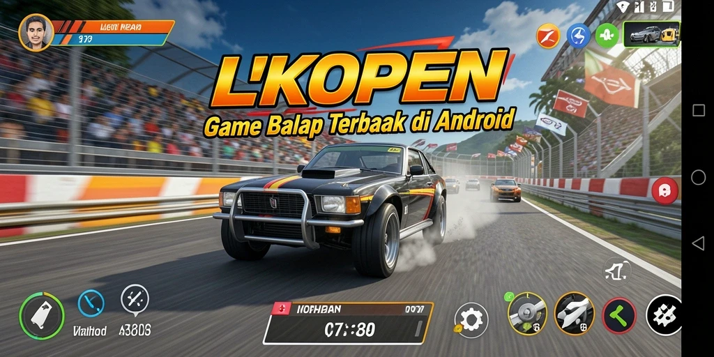 Screenshot LKOPEN menampilkan aksi balapan yang penuh ketegangan.