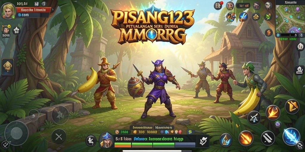 Tangkapan layar gameplay PISANG123 menampilkan pertarungan epik di dunia fantasi.