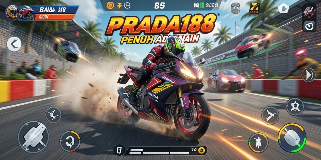 Tampilan gameplay menegangkan di lintasan balap motor.