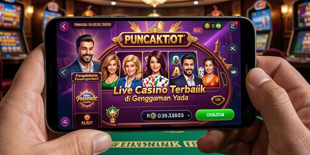 Screenshot gameplay PUNCAKTOTO yang menampilkan dealer langsung dan suasana kasino.