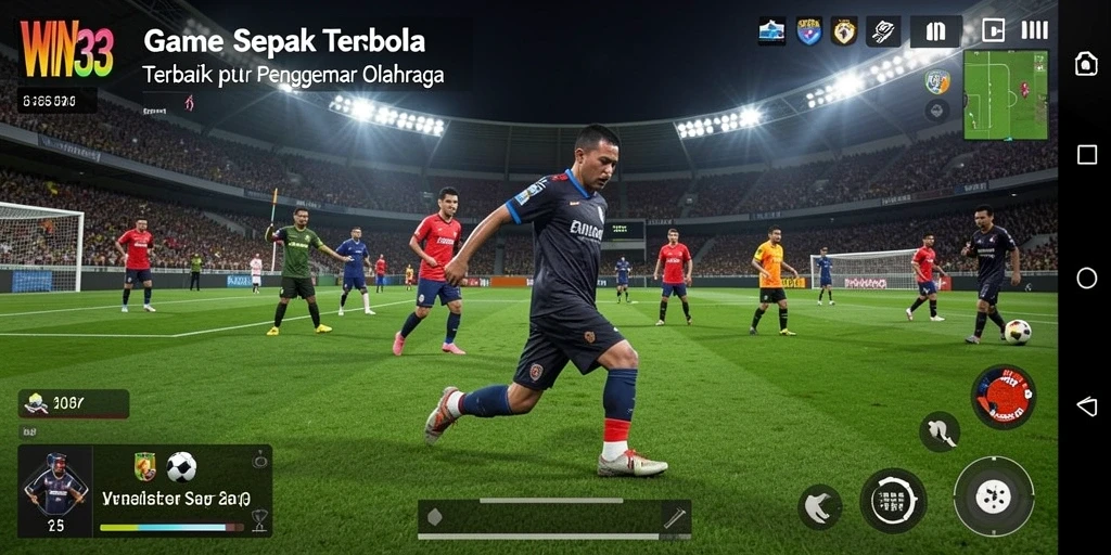 Screenshot utama WIN33 menampilkan aksi mendebarkan di lapangan sepak bola.