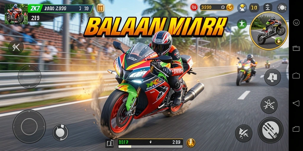 Tampilan gameplay <strong>ZK7</strong> yang seru di lintasan balapan motor.